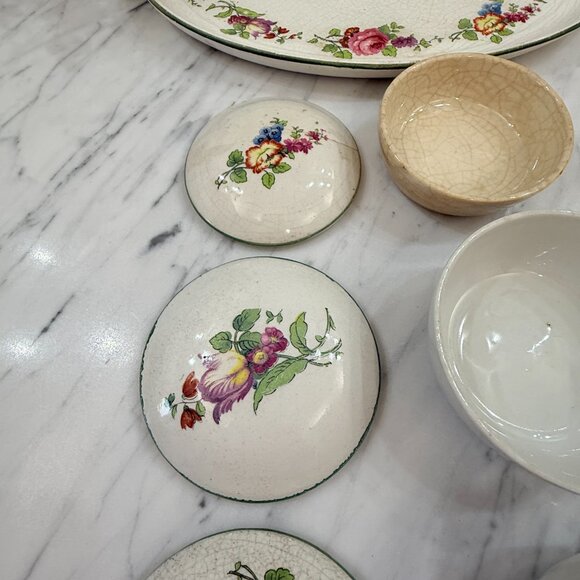 Antique English Earthenware Vanity Tray with Hair Receiver/Vanity bowl Set - Picture 6 of 17